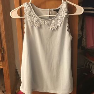 Topshop Peter Pan Lace Collar Tank, Pale Blue 🦋